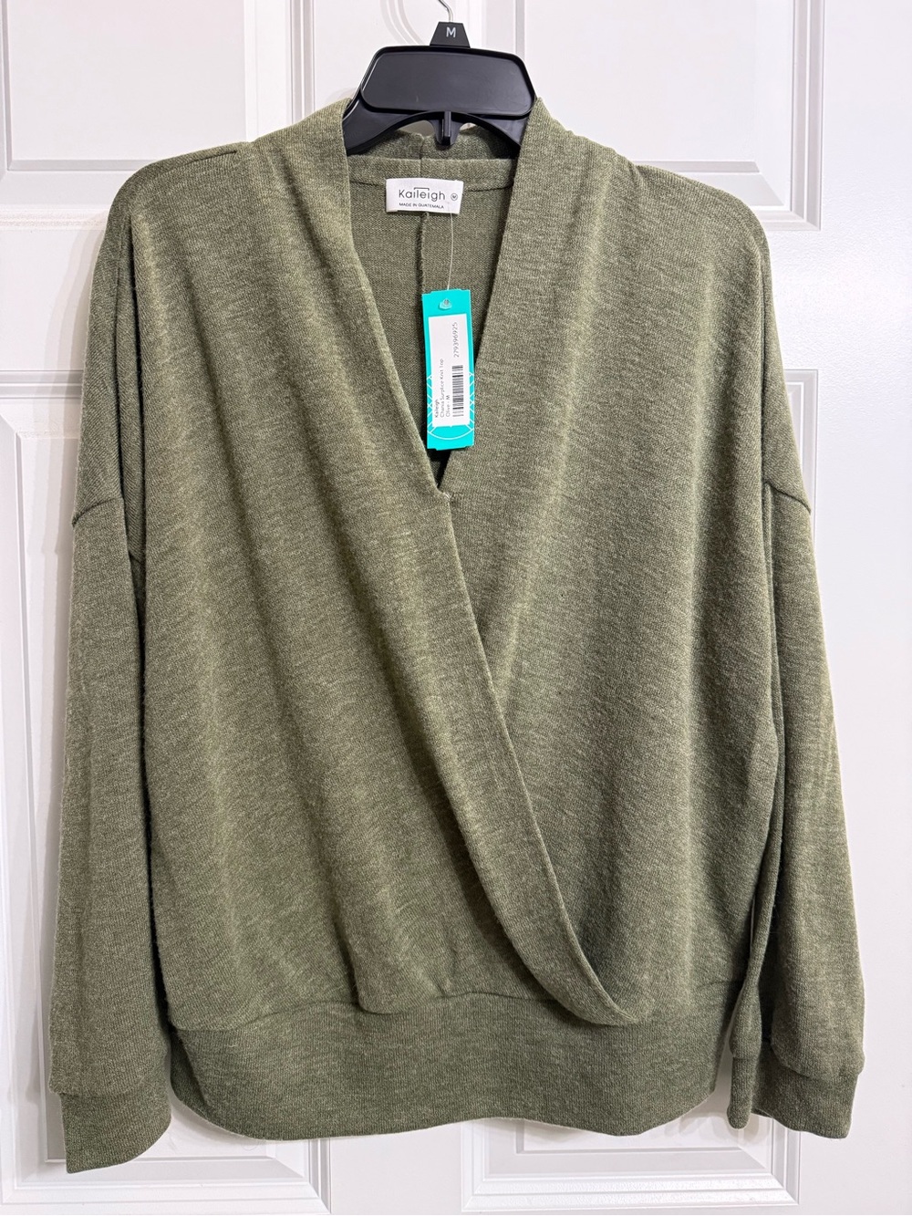 Kaileigh Olive Green Draped V-Neck Sweater NWT